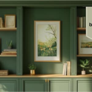 blurred zoom video background image, green and taupe home office virtual background, zoom virtual background, Teams virtual background, zoom background gallery wall, virtual background green white and gold with plants, virtual background bright, home office background