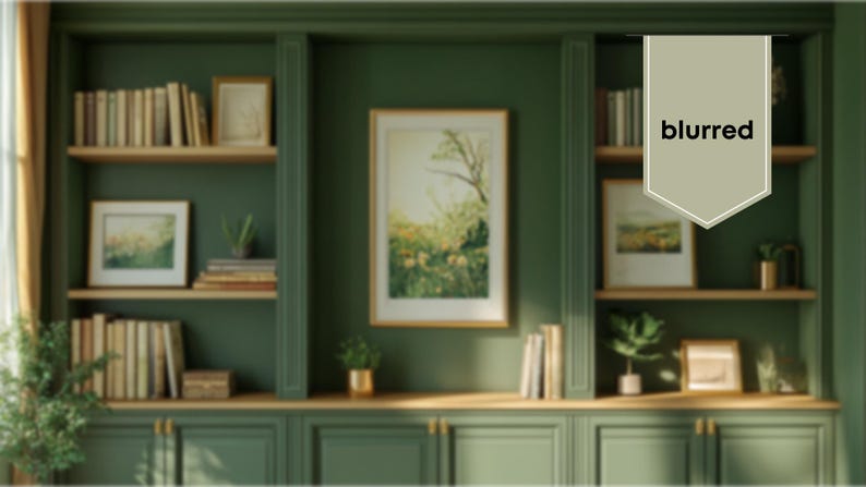 blurred zoom video background image, green and taupe home office virtual background, zoom virtual background, Teams virtual background, zoom background gallery wall, virtual background green white and gold with plants, virtual background bright, home office background