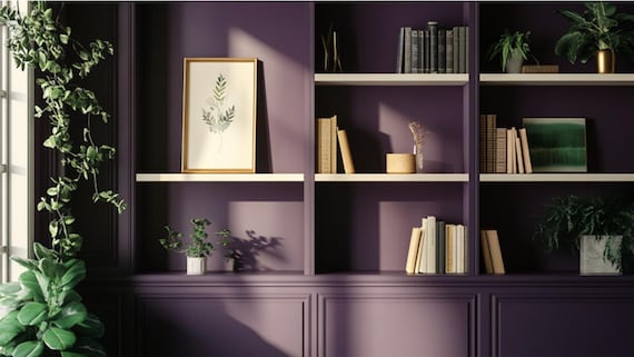 Purple Zoom Background Neutral Modern Aesthetic Modern Home Office Wall Shelving Zoom Background Office Backdrop Microsoft Team Background