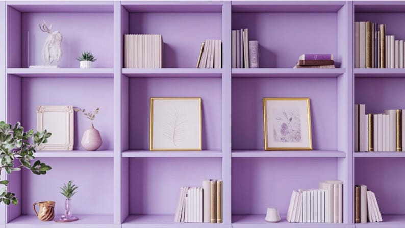 Classic Zoom Background Modern Aesthetic Purple Home Office Bookshelf ...
