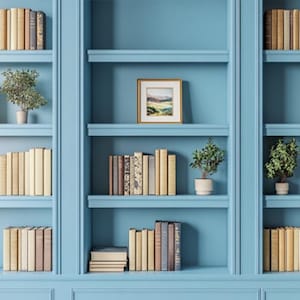 Blue Zoom Background Modern Aesthetic Blue Modern Home Office Wall Shelves Zoom Background Office Backdrop Microsoft Team Background