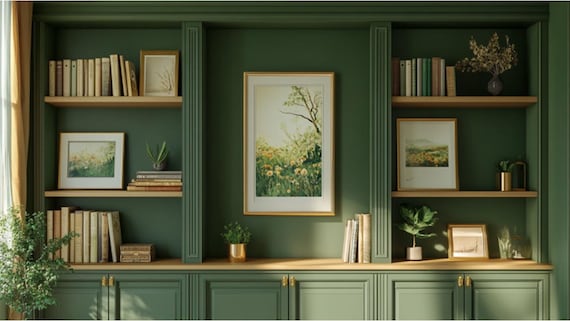 Neutral Zoom Background Modern Aesthetic Green Modern Home Office Wall Shelving Zoom Background Office Backdrop Microsoft Team Background