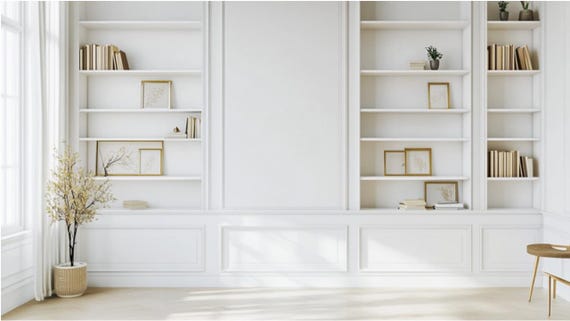 Neutral Zoom Background Modern Aesthetic White Modern Home Office Wall Shelving Zoom Background Office Backdrop Microsoft Team Background
