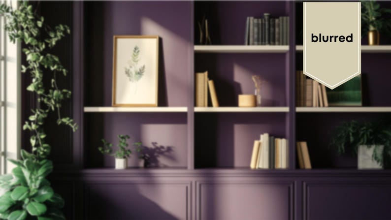 blurred zoom video background image, purple and white home office virtual background, purple zoom virtual background, Teams virtual background, zoom background gallery wall, virtual background purple white and gold with plants, virtual background bright, home office background
