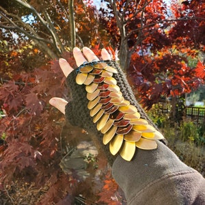 Black & Gold Dragon Scale Gloves - Arm Warmers - Chain Mail - Dragon Scale Gauntlets - Arm Bracers - Fingerless Gloves