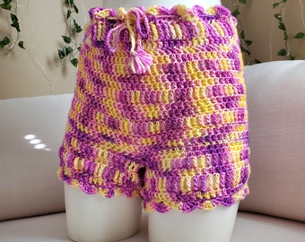 Raspberry Lemonade Crochet Shorts - Handmade - Hand Dyed Merino Wool