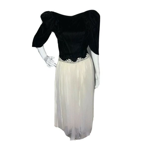 VTG Alfred Angelo Black Velvet Dress 5/6 White Ful