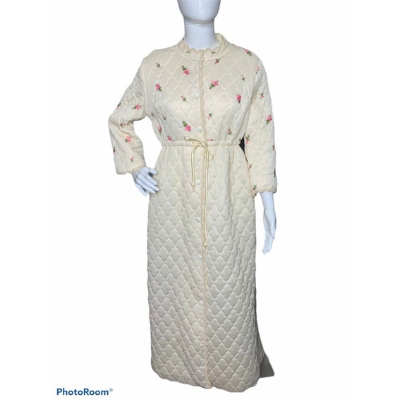VTG 60s Miss Elaine Quilted Robe Womens S/M Ivory
