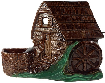 Vintage 1950's Gonder Art Ceramic Pottery Company 12"l Grist Water Mill Planter Electric TV Table Lamp Night Light