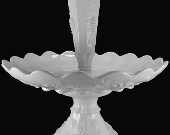 Vintage Westmoreland Milk Glass Paneled Grape Pattern 3pc 14"d Epergne Set