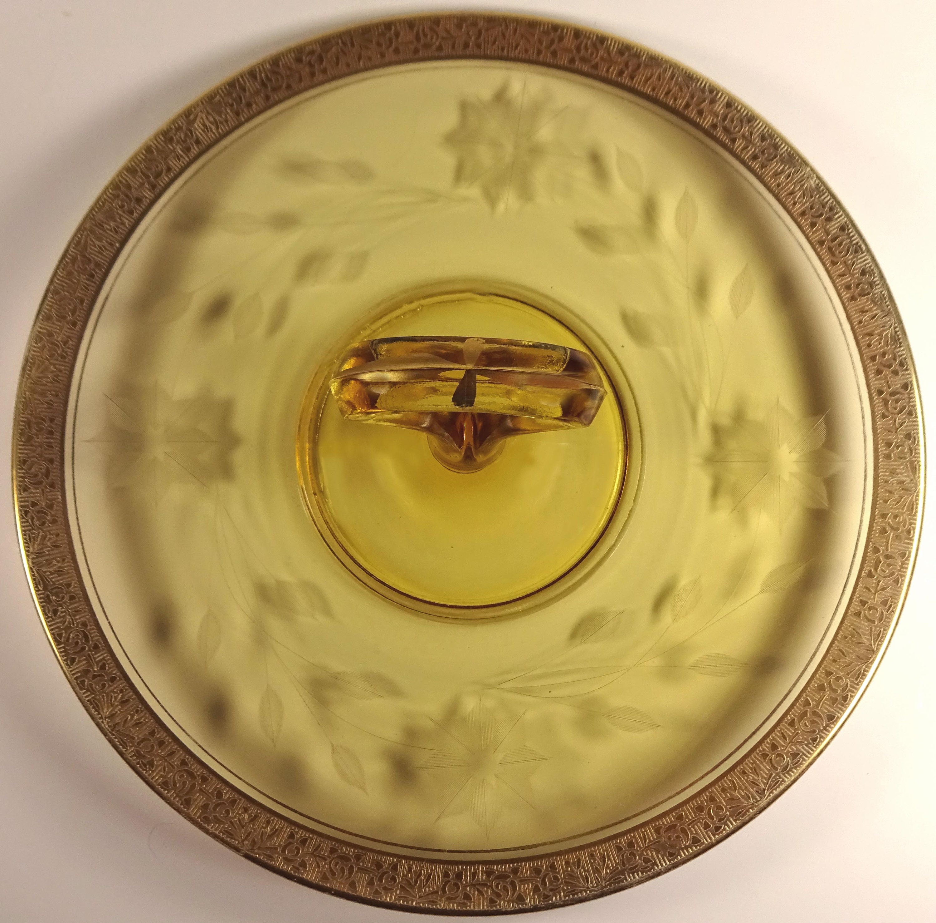 Vintage 1930s Tiffin Amber Glass Rambler Rose Border With Wheel Cut ...
