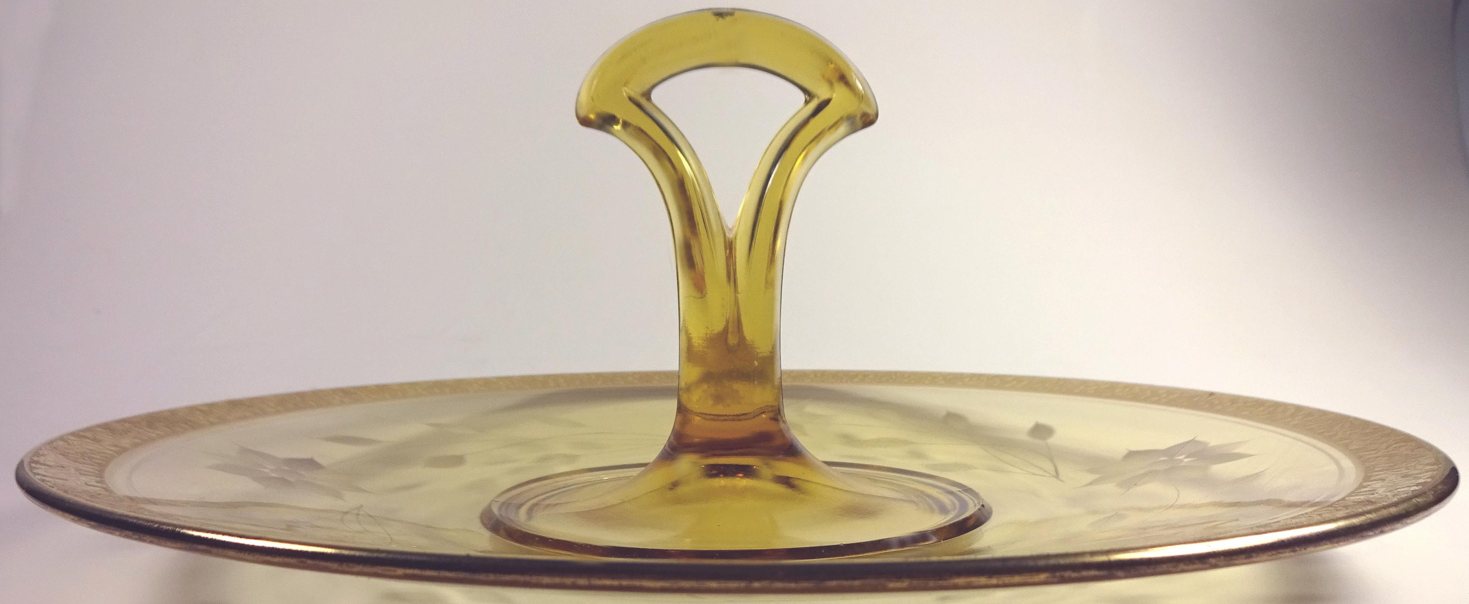 Vintage 1930s Tiffin Amber Glass Rambler Rose Border With Wheel Cut ...