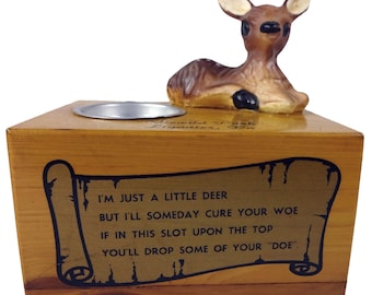 Vintage 1950's Idlewild Amusement Park Ligonier Pa. 4"l Wooden Deer Fawn Gift Shop Souvenir Coin Bank