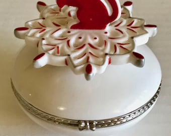 Vintage Villeroy and Boch Porcelain Red, White Squirrel Holiday Treat / Trinket / Gift Box