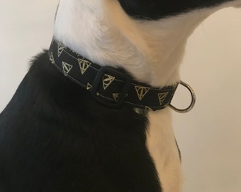 Dog/Cat Collar-  Deathly Hallows Black and Gold