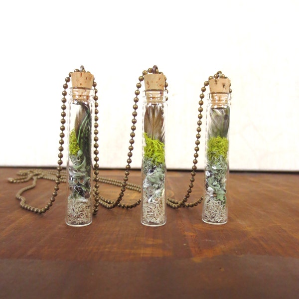 I Cannot Live Without You...Tiny Live Terrarium Pendant Lichen Moss Magic Little Terrarium Necklace