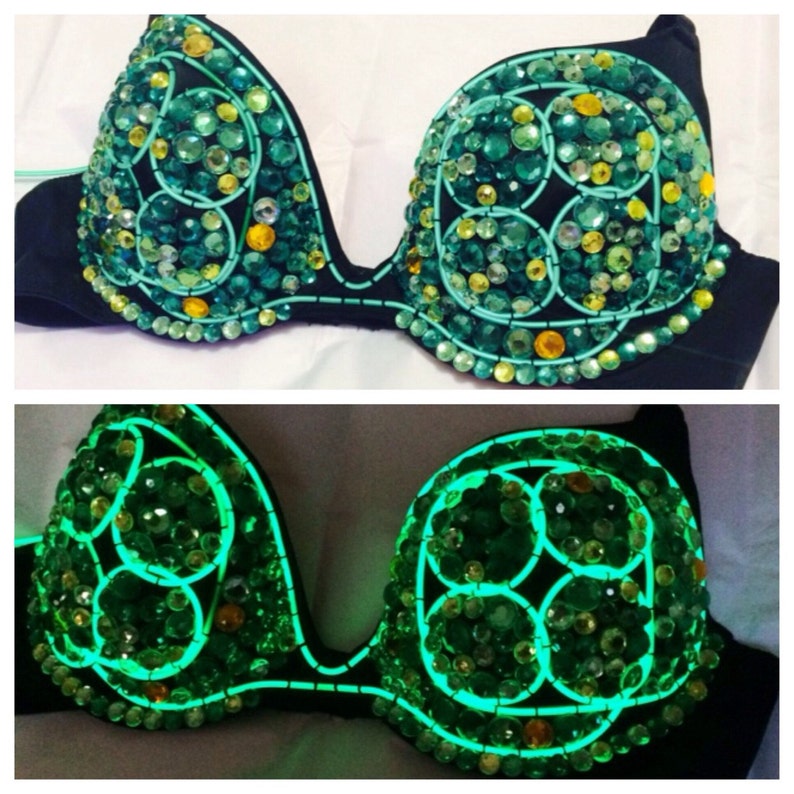 EDC Bright Neon El Wire Bra With Rhinestones in Your Choice of Etsy