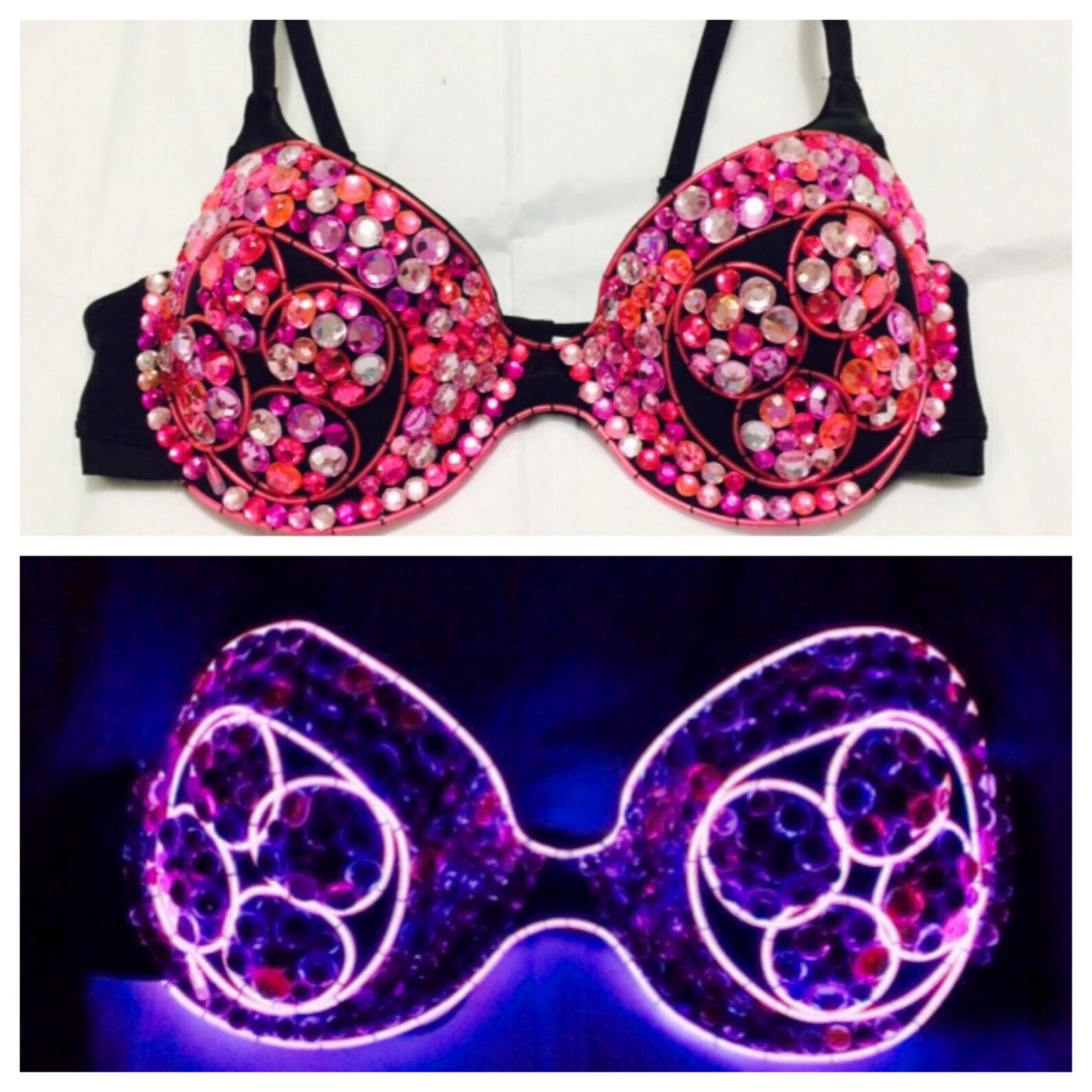 EDC Bright Neon El Wire Bra With Rhinestones in Your Choice of Etsy