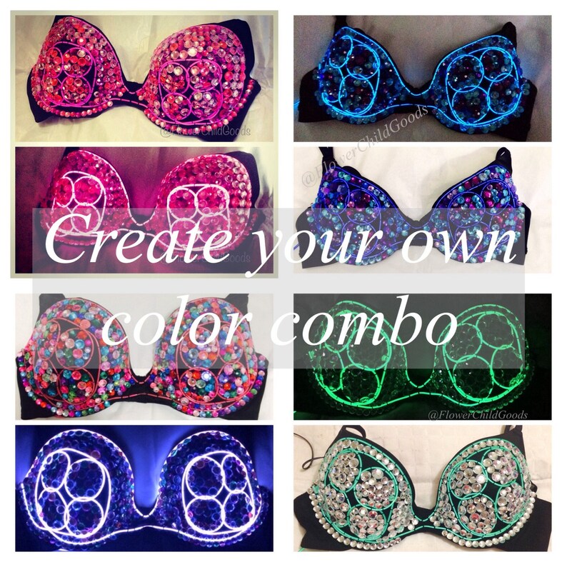 EDC Bright Neon El Wire Bra With Rhinestones in Your Choice of Etsy