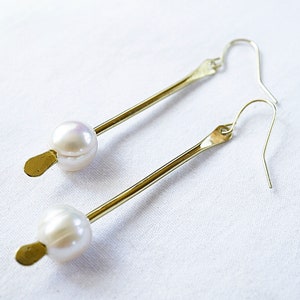 White Pearl Bar Earrings