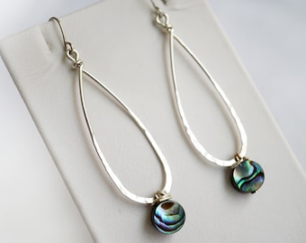 Abalone Shell Silver Almond Earrings