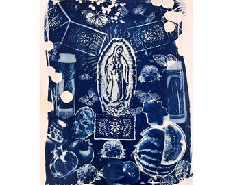 Altar De Virgin Cyanotype Collage Print