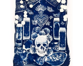 Altar De Sueños Cyanotype Collage Print