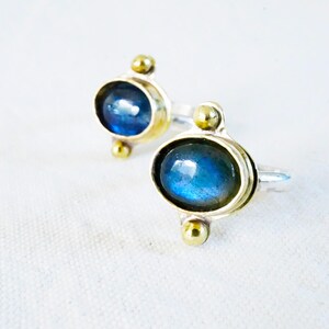 Labradorite Balance Ring, Sterling Silver Band with Brass Accents