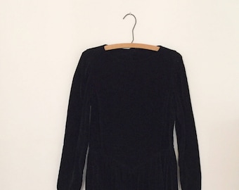 Black Velveteen Maxi Dress - 1980s - By Laura Ashley