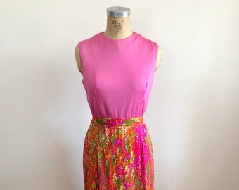 Sleeveless Mixed Fabric Maxi Dress - 1970s