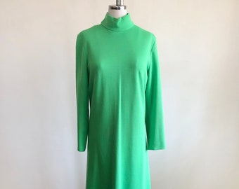 Lime Green Mock-Neck Knit Maxi Dress - 1970s