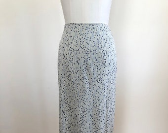 Pale Blue and Gray Abstract Floral Print Maxi Skirt - 1990s