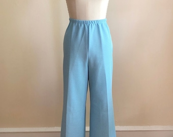 Light Blue and White Pin-Dot Knit Pants - 1970s