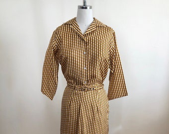 Woven Stripe Silk Blouse and Skirt Set - 1950s