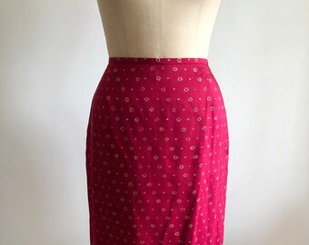 Red Placement Print Silk Skirt - 1990s