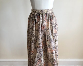 Brown Floral and Paisley Print Midi-Skirt - 1970s