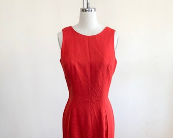 Red Sleeveless Linen Blend Mini-Dress - 1990s