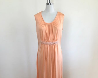 Sleeveless Coral Maxi Dress with Embellishment - 1970s