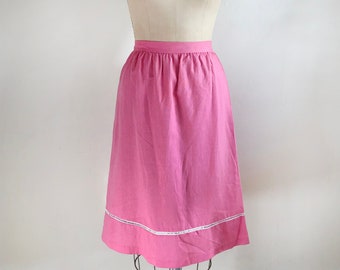 Bright Pink Midi-Skirt with White Ladder Stitching - 1980s