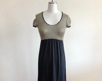 Maxikleid mit Strick-Lurex-Top und Empire-Taille - 1970er Jahre