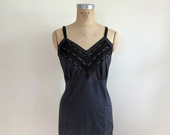 Black Lace Inset Dress Slip - 1950s