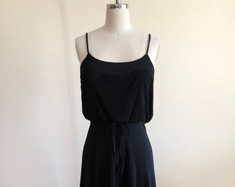 Black Plisse Mini Dress - 1970s