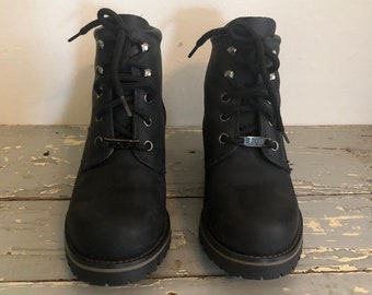 Black Leather Lug Sole Boots - Early 1990s