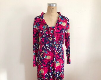 Pink and Purple Multicolored Floral Print Maxi Dress - 1970s