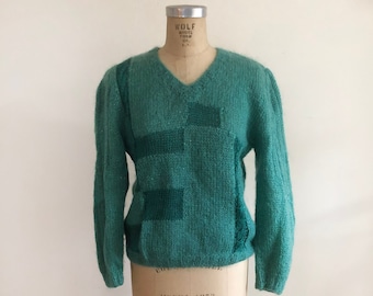 Teal Patchwork Intarsia Mohair Sweater - 1980s