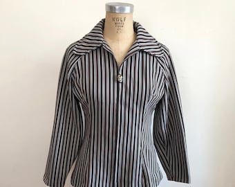 Brown Striped Zip-Up Top with Squirrel Zipper Pull - 1970s