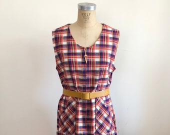 Plaid Belted Pinafore Dress - 1970s