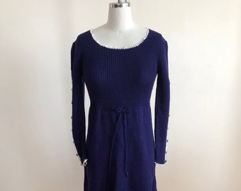 Mini-robe en tricot bleu marine - années 1970