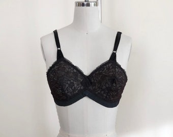 Sheer Black Lace Soft-Cup Bullet Bra - 1950s