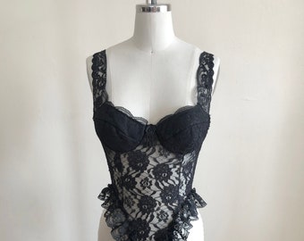 Schwarzer Lingerie Strampler/Bodysuit - 1980er Jahre